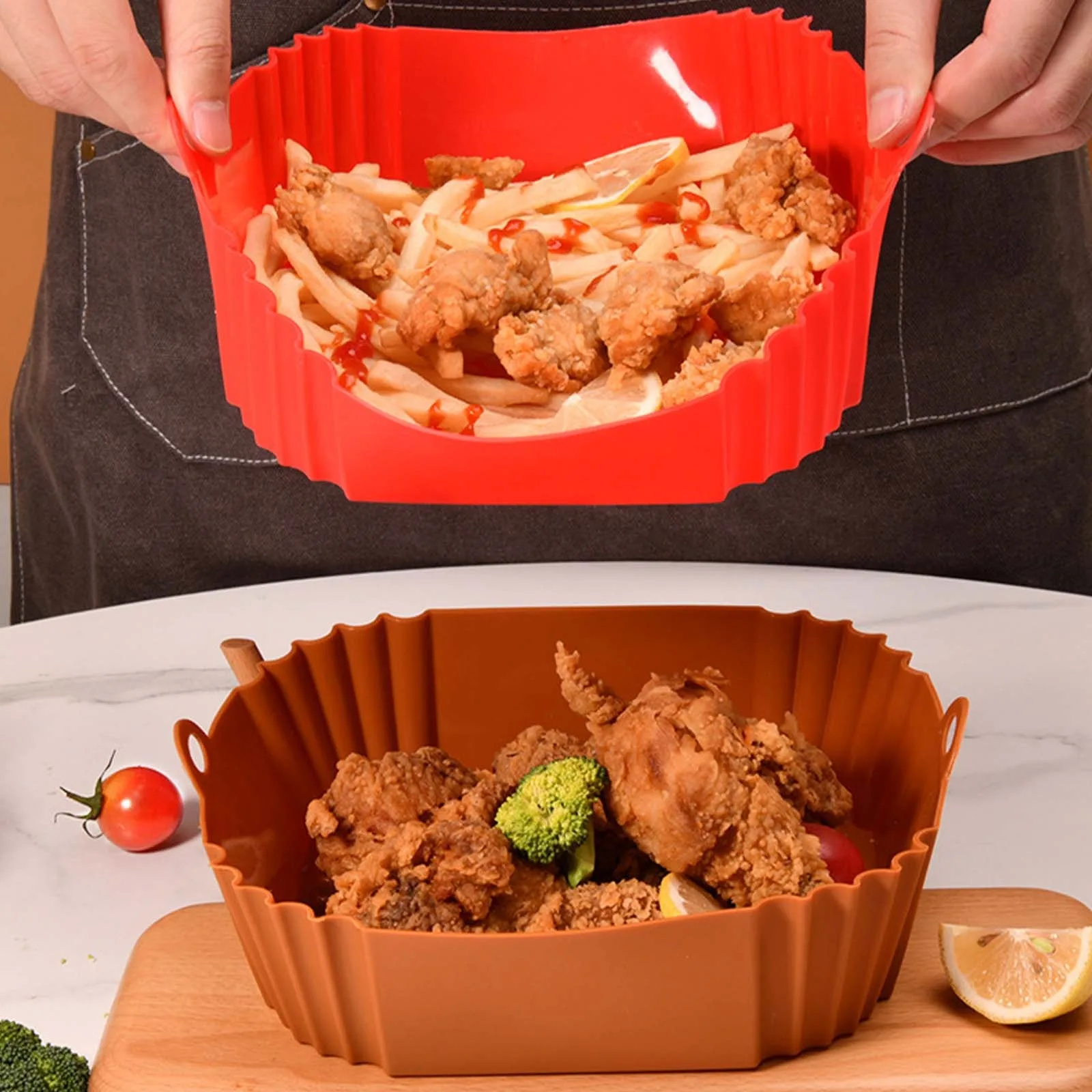 

Airfryer silicone basket Reusable Baking Pan Non-stick Air Fryers Oven Baking Tray Fried Chicken Basket Airfryers Accessories