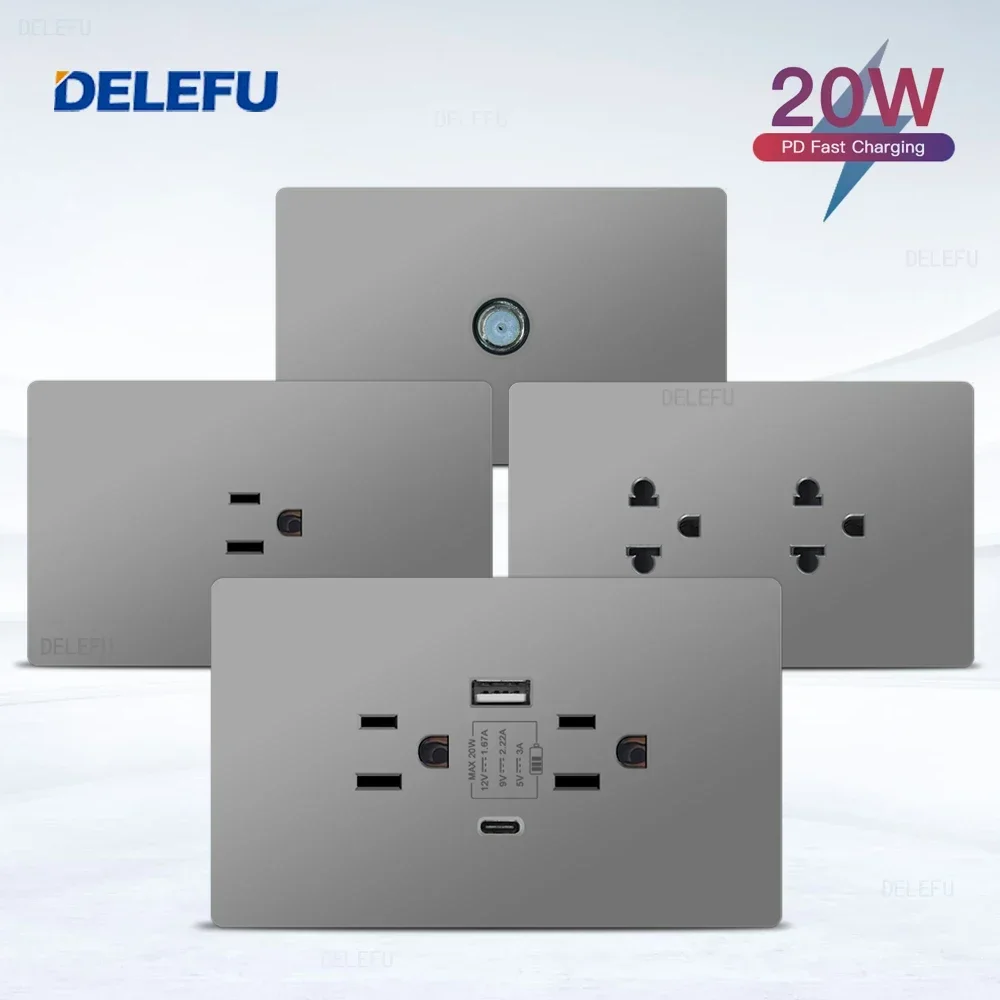 Огнестойкая серая панель для ПК DELEFU стандартная Мексика типа C розетка быстрой