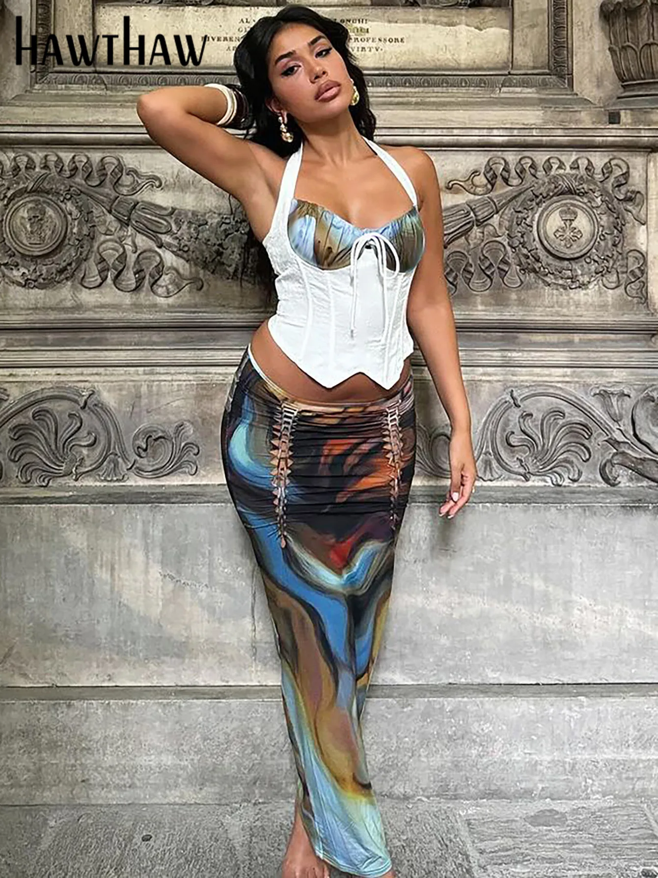Hawthaw женские летние топы на бретельках 2024 длинные юбки для вечеринок клубов