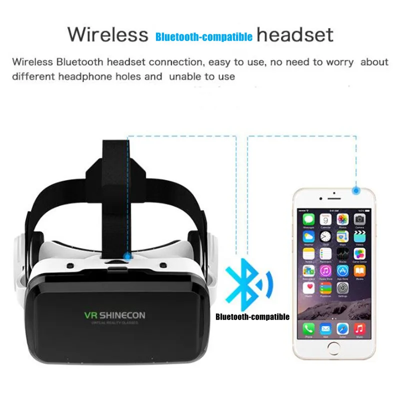 G04BS Wireless VR Glasses 3D Virtual Reality Box Google Cardboard Stereo Mic Headset Helmet for 4.7-6.7