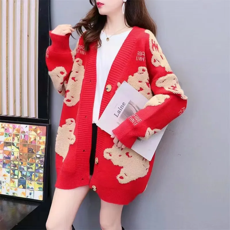 

All Match Autumn Winter Woman Casual Knitted Sweater Cardigan Women's Loose Soft Coat Simple Warm Gentle Temperament Tiger