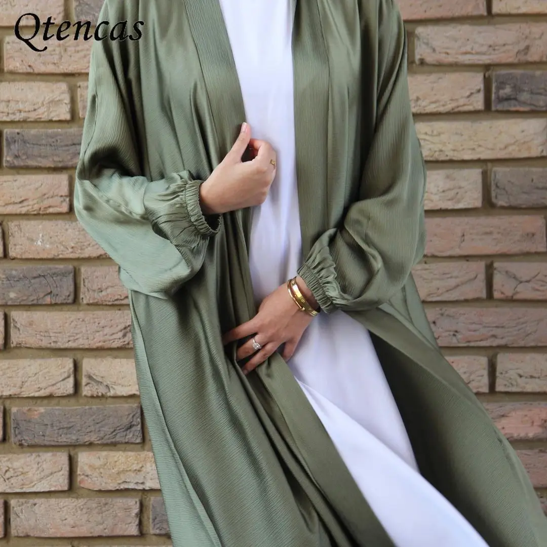 Ramadan Eid Open Abaya Kimono Dubai Turkey Islam Clothes Muslim Fashion Hijab Dress Bubble Satin Abayas for Women Caftan Kaftan