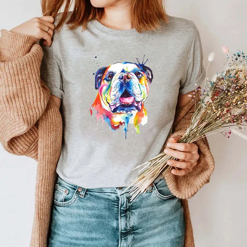 

Watercolor Animal Printed T shirt Women Cute Cartoon Top Summer Women Harajuku Style Dog Tees Cotton Unisex Clothing Oversized