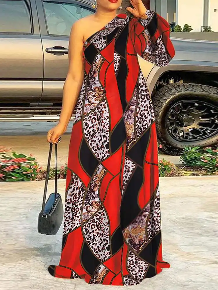 

Богемное летнее женское Повседневное платье VONDA для вечерние, сексуальный сарафан на одно плечо с принтом, свободное платье с длинным рукав...