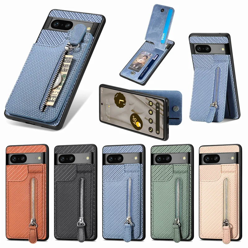 

Best Phone Case For Google Pixel 8 Pro 7A 6pro 6 Wallet Cover Cards Holde Zipper Cards Wallet Leathe card Holder Kickstand Cover