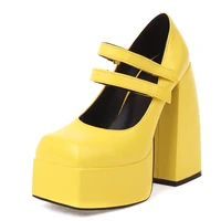 summer spring square toe block heel mary jane shoes platform office ladies strap high heels pumps women for wedding white black