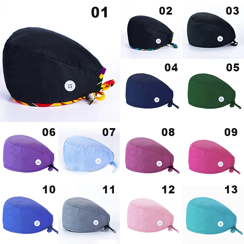 

Шапка для медсестры, регулируемая шапка из хлопка, одноцветная, для ухода за салоном красоты, для лабораторий, зоомагазинов, медсестер, врач...