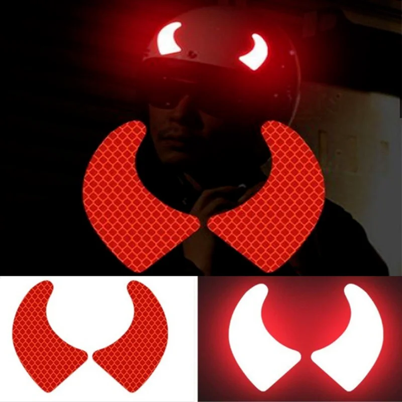 

2Pcs Reflective Devil Horn Helmet Stickers Safety Warning Decor Motorcycle Bicycle Helmet Luminous Stickers Decoration Marker