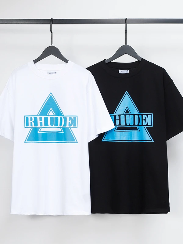 

RHUDE 2024 Arrival Printing Oversize New Tshirt White Black Cotton Letter Logo Short Sleeve Casual O-Neck Men Women