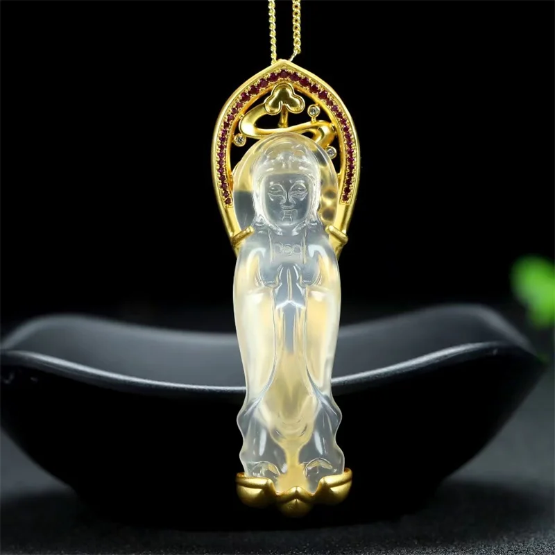 

Hot selling natural hand-carved jade Refined copper plated24k Guanyin Buddha Necklace pendant fashion Jewelry MenWomen LuckGifts