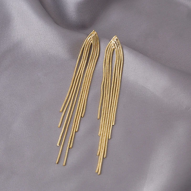 

2023 New Korean Geometric Metal Long Tassels Drop Earrings Fashion Versatile Women Jewelry Girl's Earrings Accessorie
