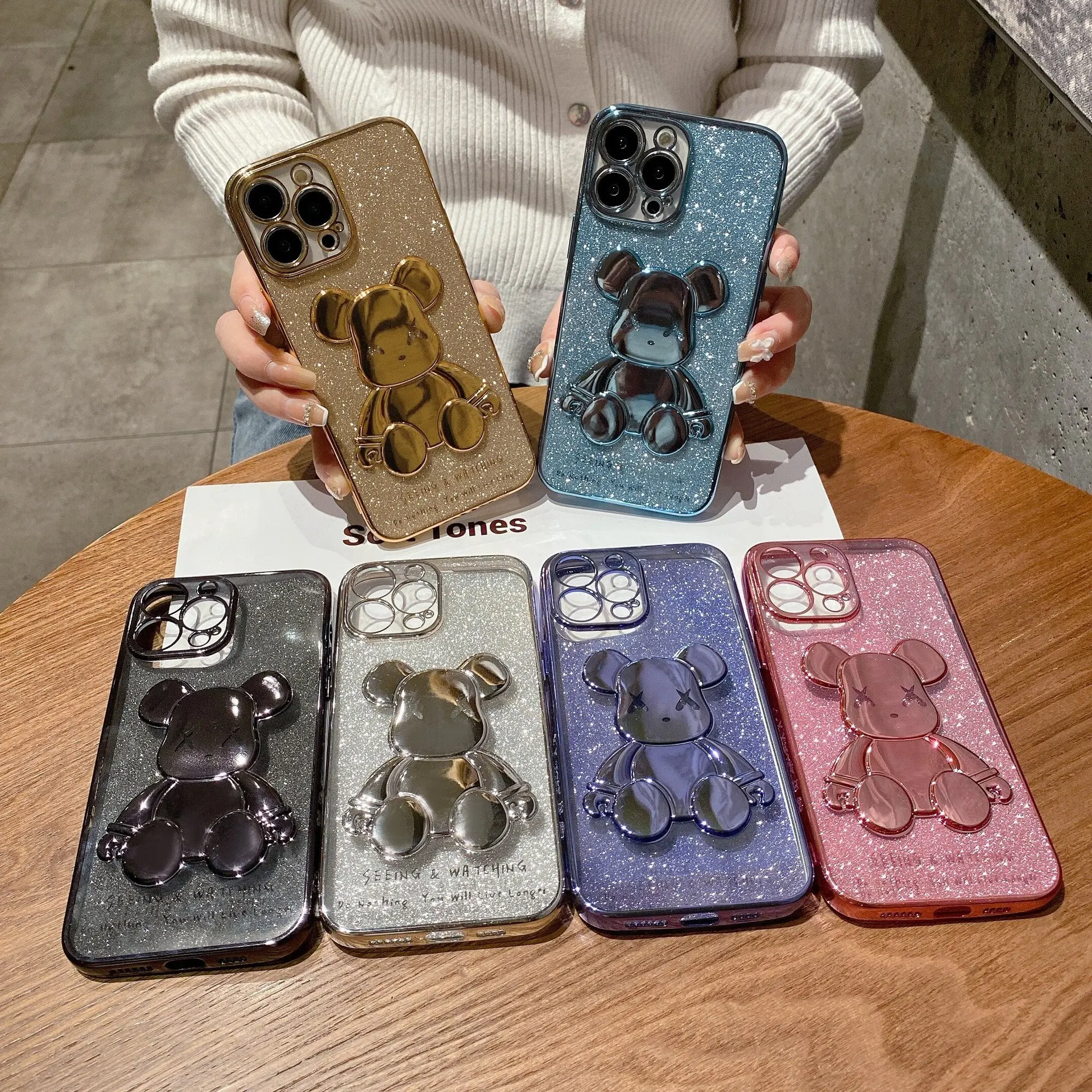 

Bling Glitter Case Phone Case For iPhone 14 13 12 11 Pro Max XR X XS Max 7 8 Plus Luxury Plating TPU Shining Cover 3D Bear