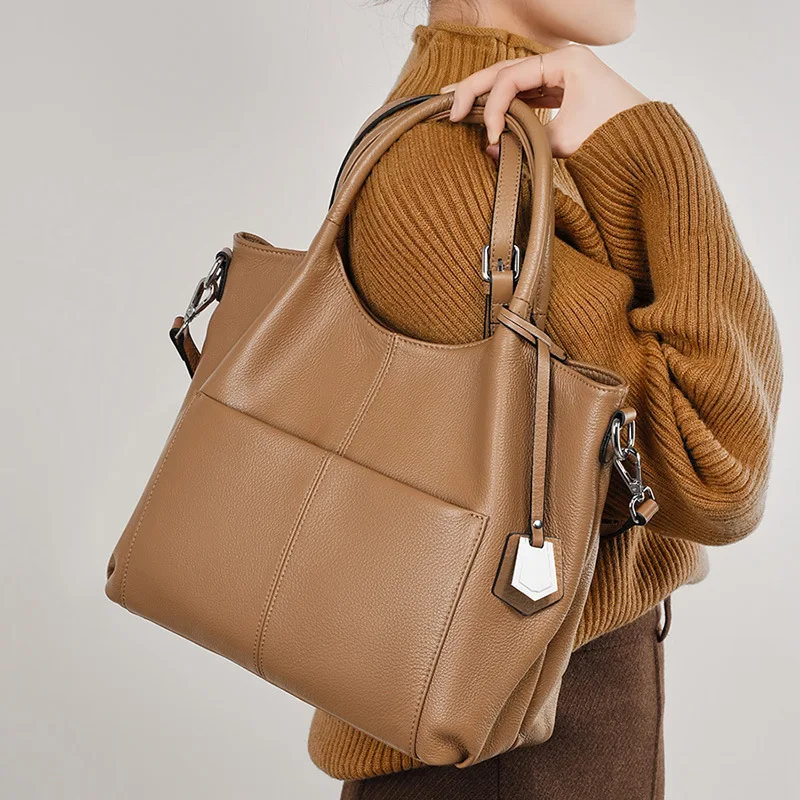 Вместительная сумка-тоут из телячьей кожи мягкая модная Женская Офисная Яркая