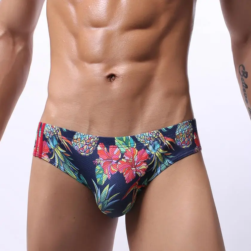 

Fashion Men Underwear Sexy Low Waist U Convex Bulge Pouch Briefs Printed Spandex Male Panties Cueca Comfortable Mesh Underpants