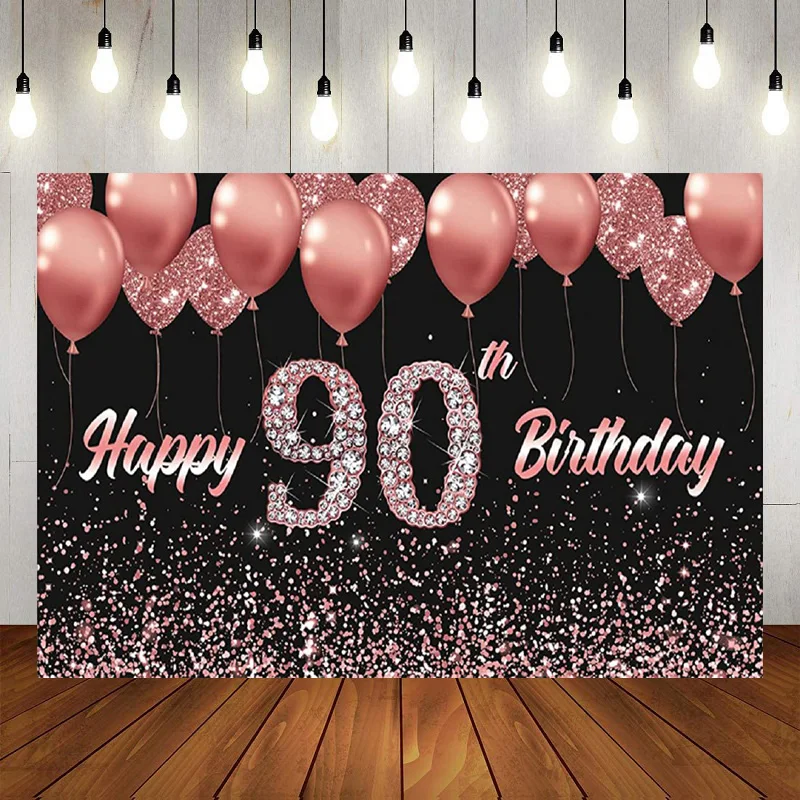 

Товары для дня рождения 90, золотой розовый фон для фотосъемки, баннер 90, украшения для дня рождения, фон, баннер, плакат