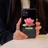good luck lotus phone case for iphone 11 12 13 pro max mini xs xr x 8 7 6 s plus anti shock soft tpu phone cover bumper shell c