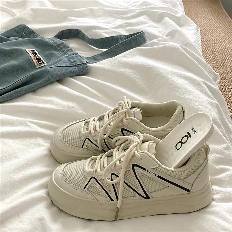 

Trend Breathable Mesh Running Sneakers Women Vulcanized Shoes Casual Spring Autumn Lace Up Thick Sole Flats Sports Shoes Ladies