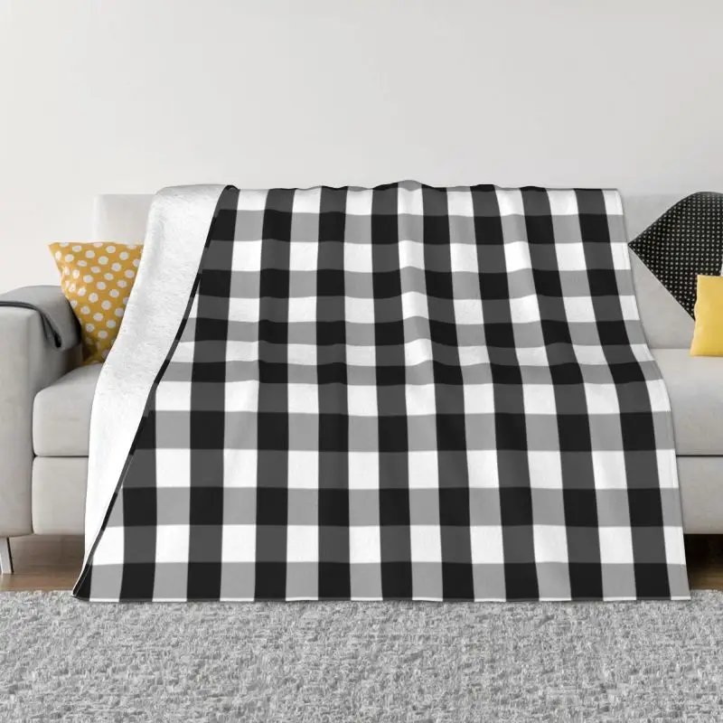 

Large Black White Gingham Checked Blanket Soft Fleece Flannel Fashion Plaid Tartan Throw Blankets Sofa Home Bedding Bedspread