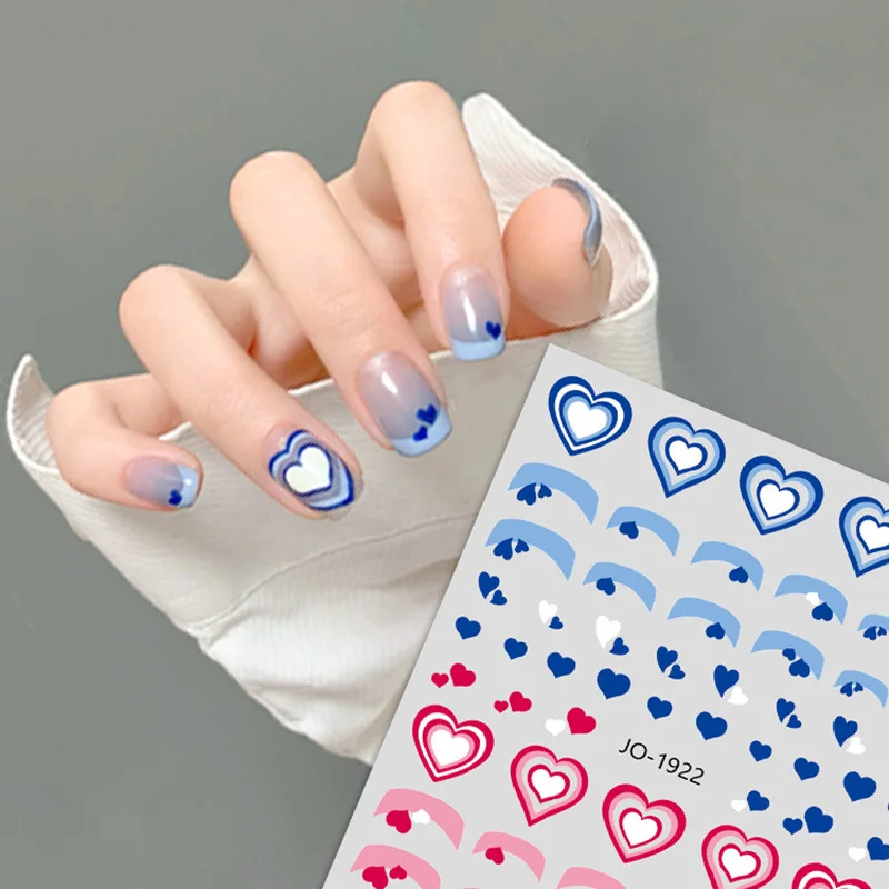 

3D nail art stickers heart design blue red pink black nail tip decoration self adhesive DIY manicure slider nail dcals YJ114
