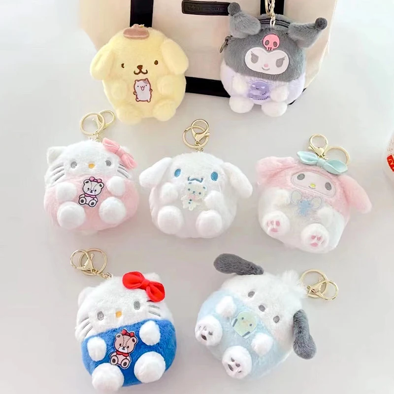 

Cartoon Cute Sanrio Melody Plush Bag Keychain Anime Coin Purse Cinnamoroll Kitty Stuffed Pendant Soft Plushie Toy for Girls Gift