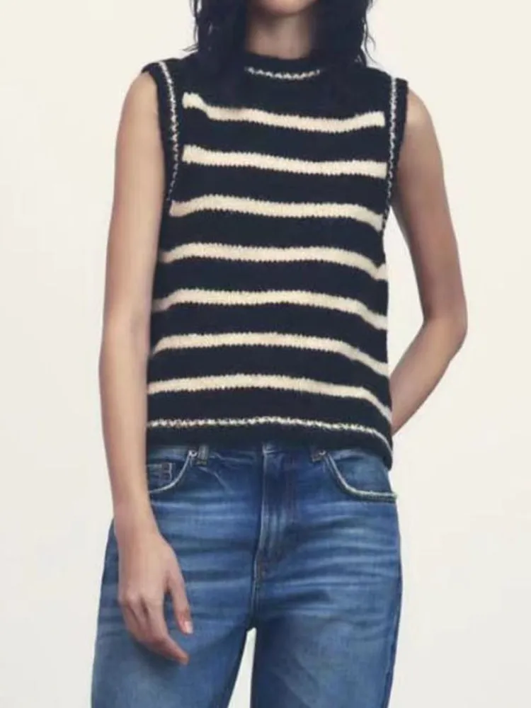 

Женский полосатый жилет с круглым вырезом VGH, повседневный минималистичный пуловер без рукавов с цветными блоками, 2023