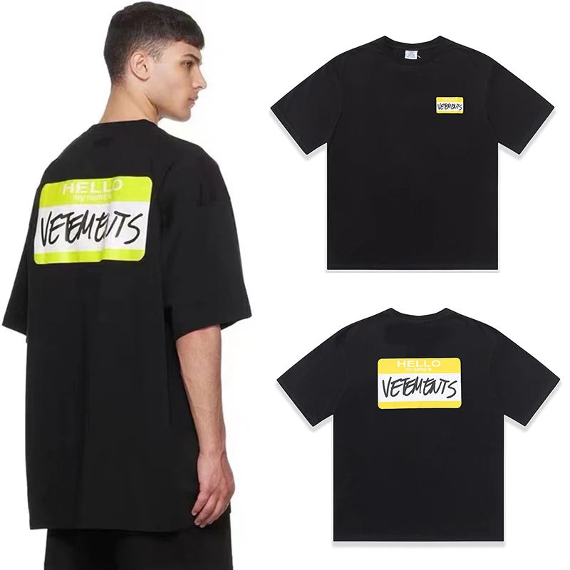 

Black White Vetements T-shirts Men Women 1:1 Summer New Short Sleeve Yellow Label Printing Logo Tees Casual Oversize VTM Top