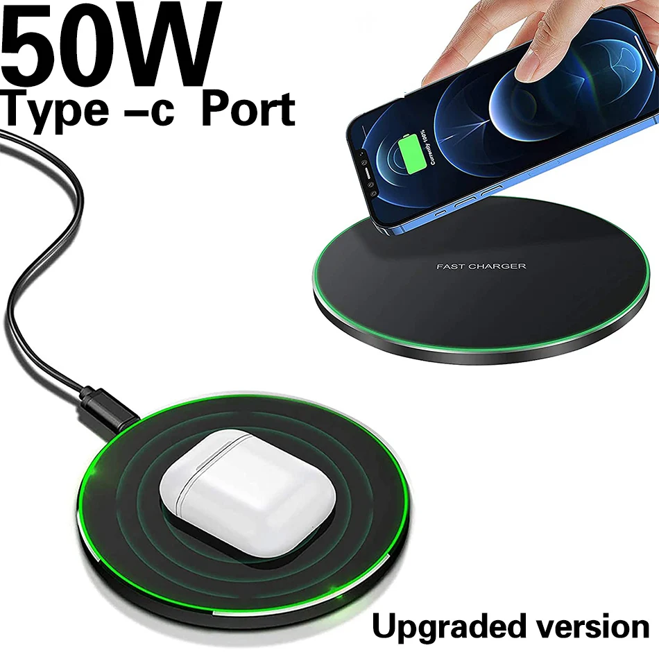 50W Qi Wireless Charger For iPhone 13 12 11 Pro Xs Max Mini X Xr 8 Plus Fast Wireless Charging Pad For Samsung S21 S8 9 S10 note