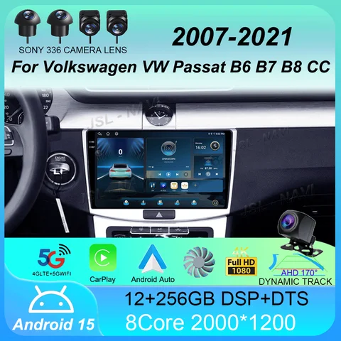 Автомобильный радиоприемник Android 15 Carplay для Volkswagen VW Passat B6 B7 B8 CC 2007-2021 навигация GPS мультимедийный плеер WiFi + 4G стерео BT