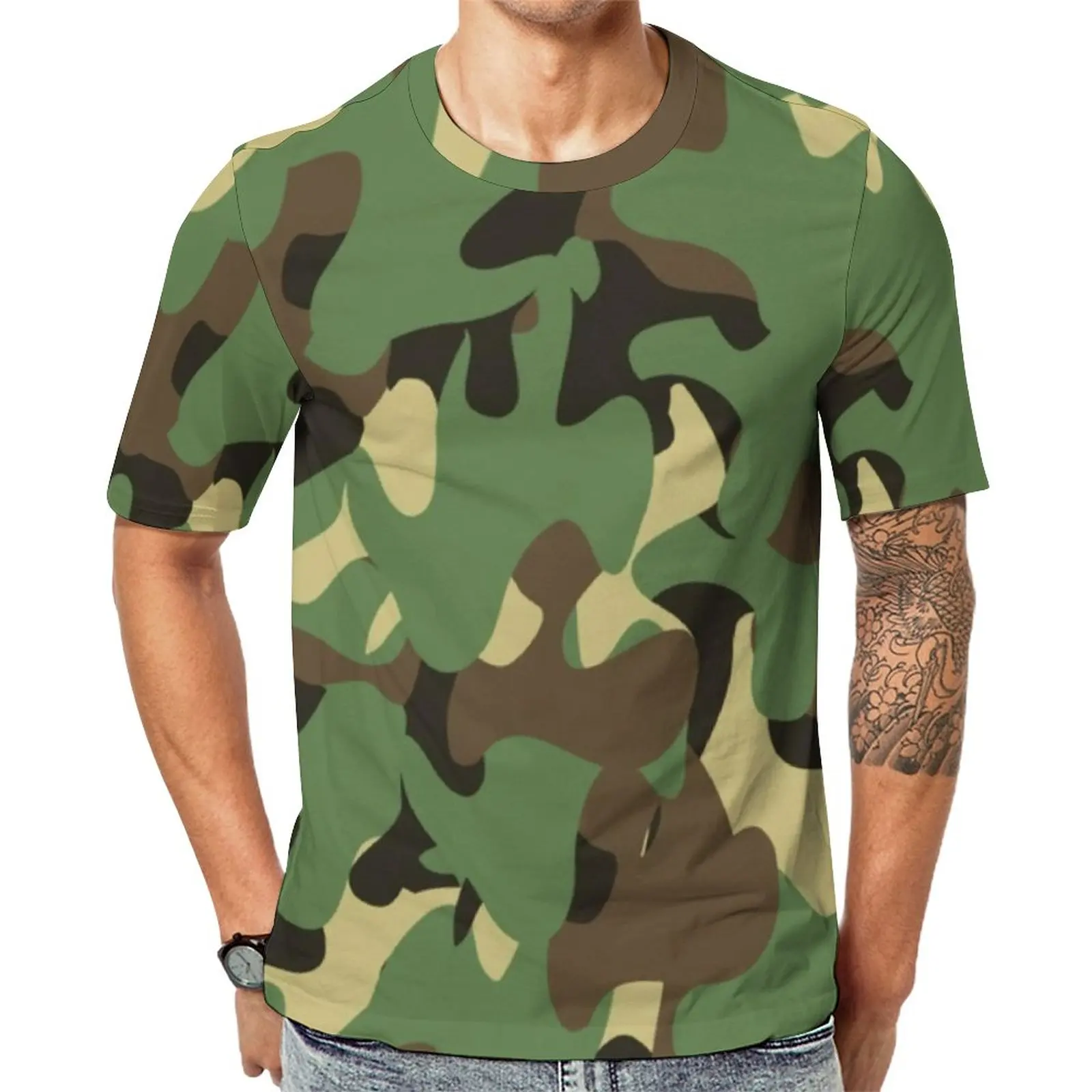 

Green Camouflage T Shirt Army Como Print Aesthetic T Shirts Crew Neck Vintage Tshirt Summer Men Graphic Top Tees Plus Size