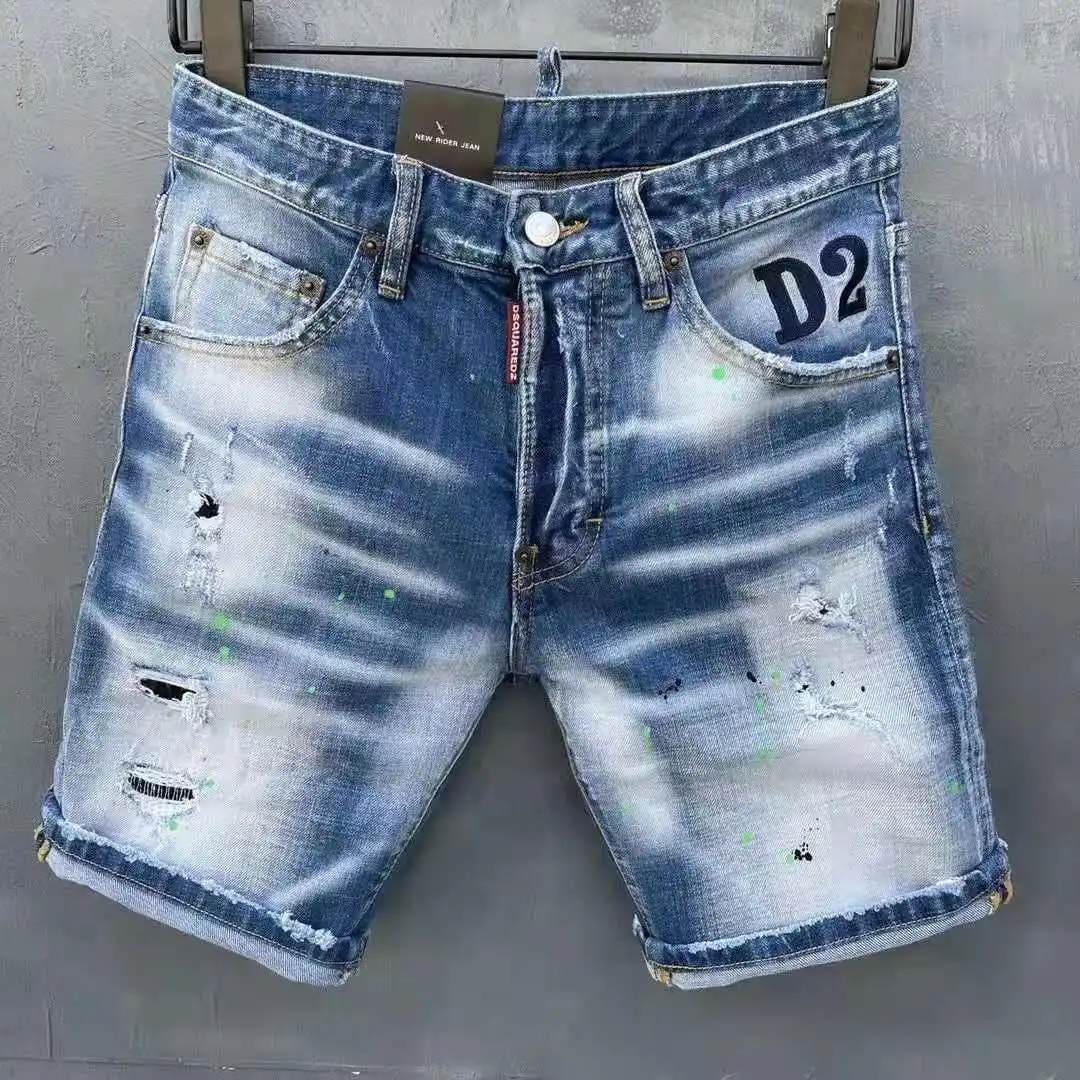 Women's/Men's Letter Embroidery Bleached Hole Shorts Fashion Short Jeans D015#