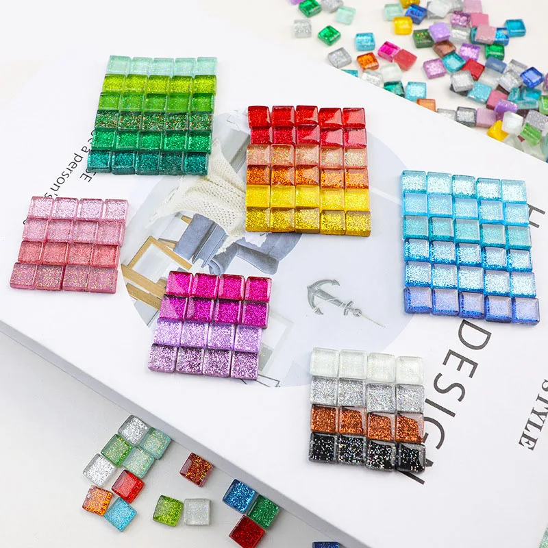 100 грамм/набор ДИИ Цветной блестящий стеклянный мозаичный камень Плитка галька ремесленный материал головоломка для 10*10мм on.