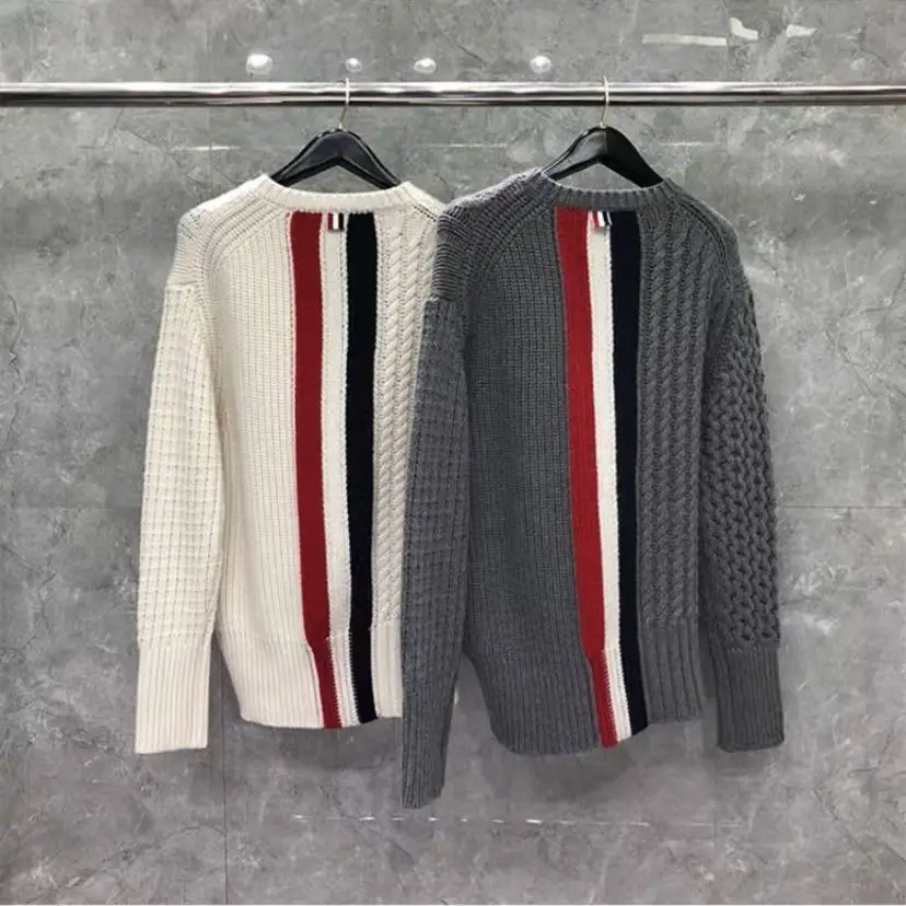 Women's Sweaters 2022 New Retro Twist Thick Pure Warm Red White Blue T-shirts Round Neck Pullover Men's Women's Clothes