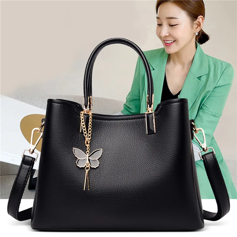 

Fashion Handbag PU Leather Lady Shoulder Bag Retro Black Handbag Upscale Luxury Bag Lady Business Bag