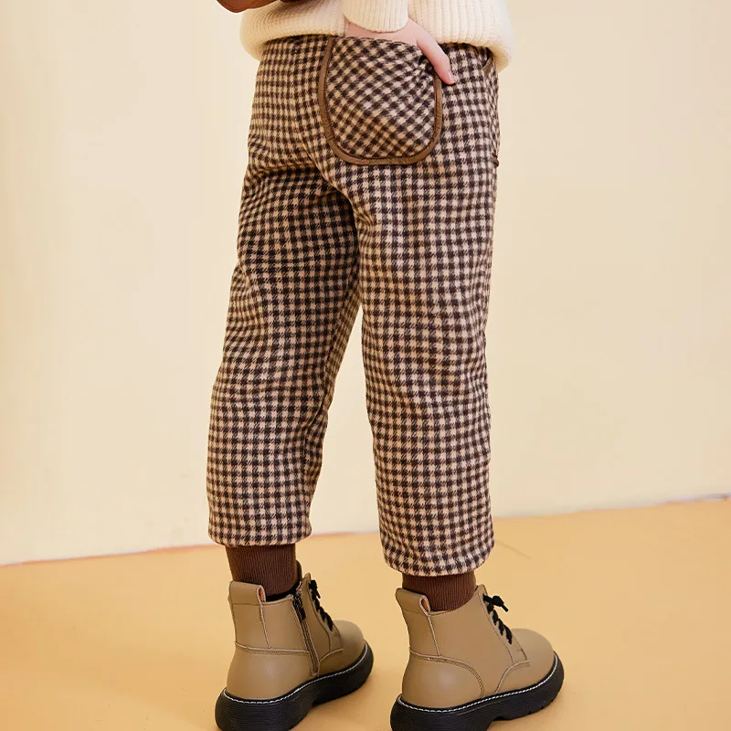 

2023 New Vintage Fleece-Lined Plaid Children 'S Casual Pants Boys and Girls Trousers Children 'S Clothing