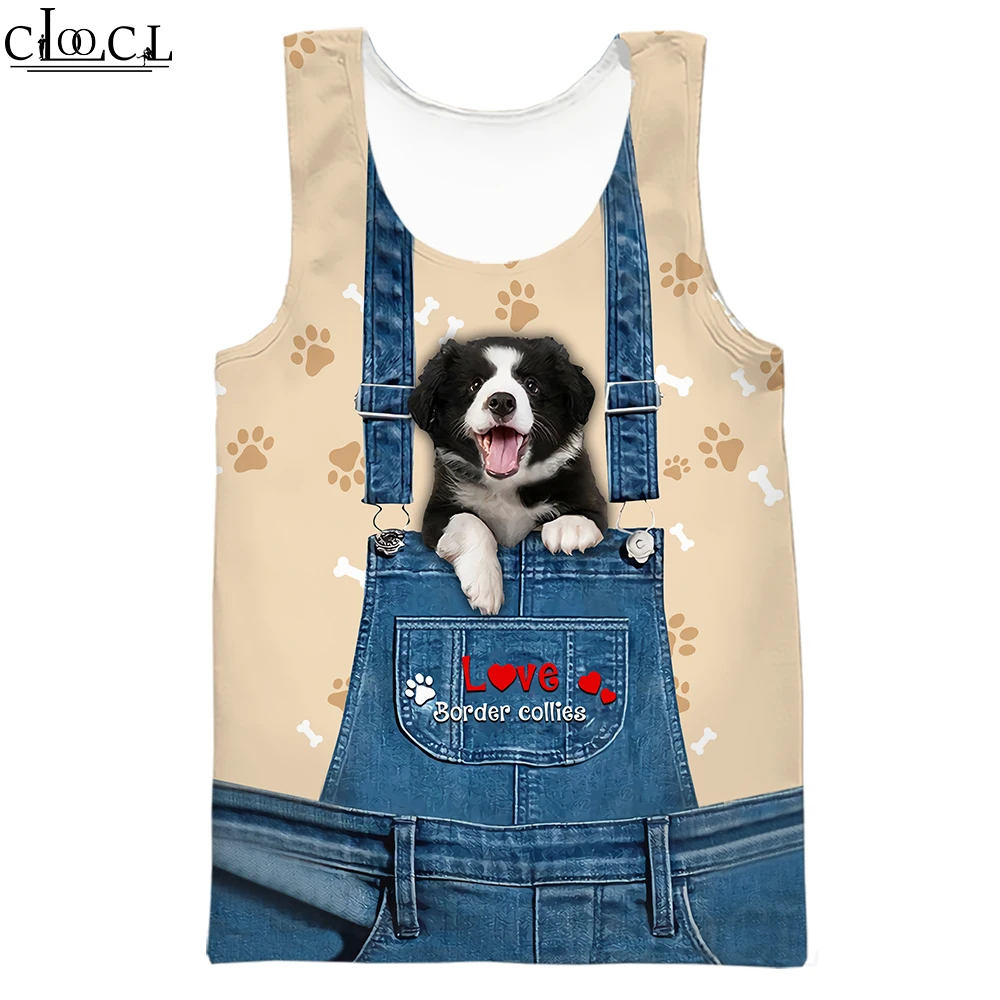 

Мужские майки с 3D-графикой границы колли, повседневная одежда, модные уличные топы без рукавов для фитнеса в стиле Харадзюку