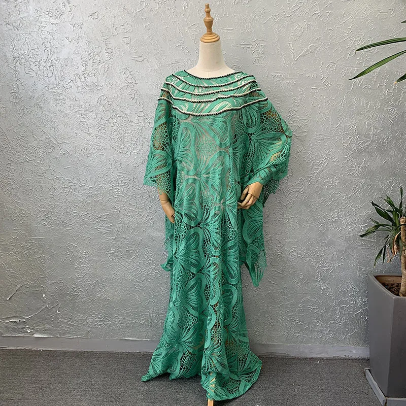 Women's Robe Loose Fitting Green Long Skirt Careful Machine Embroiled Place Examination Commanding Plus Size Long Women's Dress