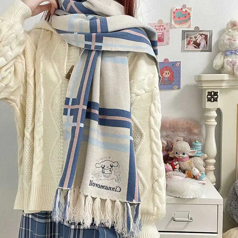 Kawaii Sanrio Kuromi шарф с бахромой осенне-зимний новый супер длинный женский