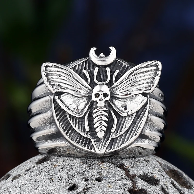 Death's Head Skull Moth Luxury Butterfly Rings Animal Jewelry Anill For Women Trendy Gothic Style Finger Accessories OSR781