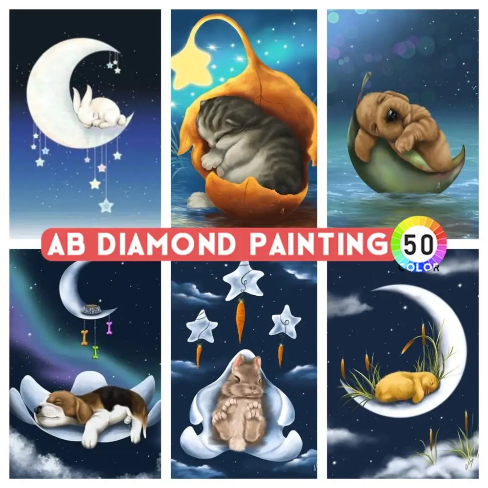 

AB Diamond Painting 5D Moon Rabbit Garden Night View Embroidery Cross Stitch Kit Home Decor Mosaic Crafts