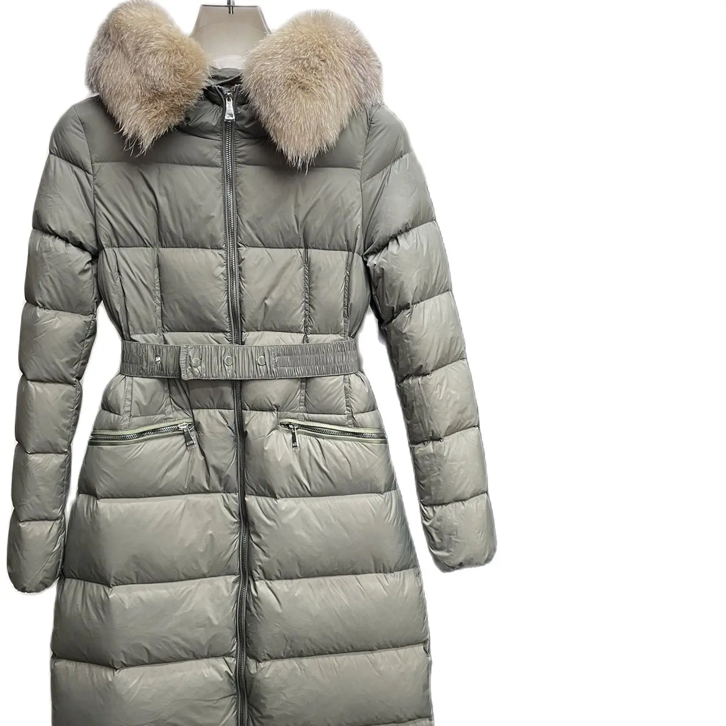 

Women's long down jacket in autumn and winter Removable fox fur collar casual Belt accessories Solid Fit Warm Women's Jacket