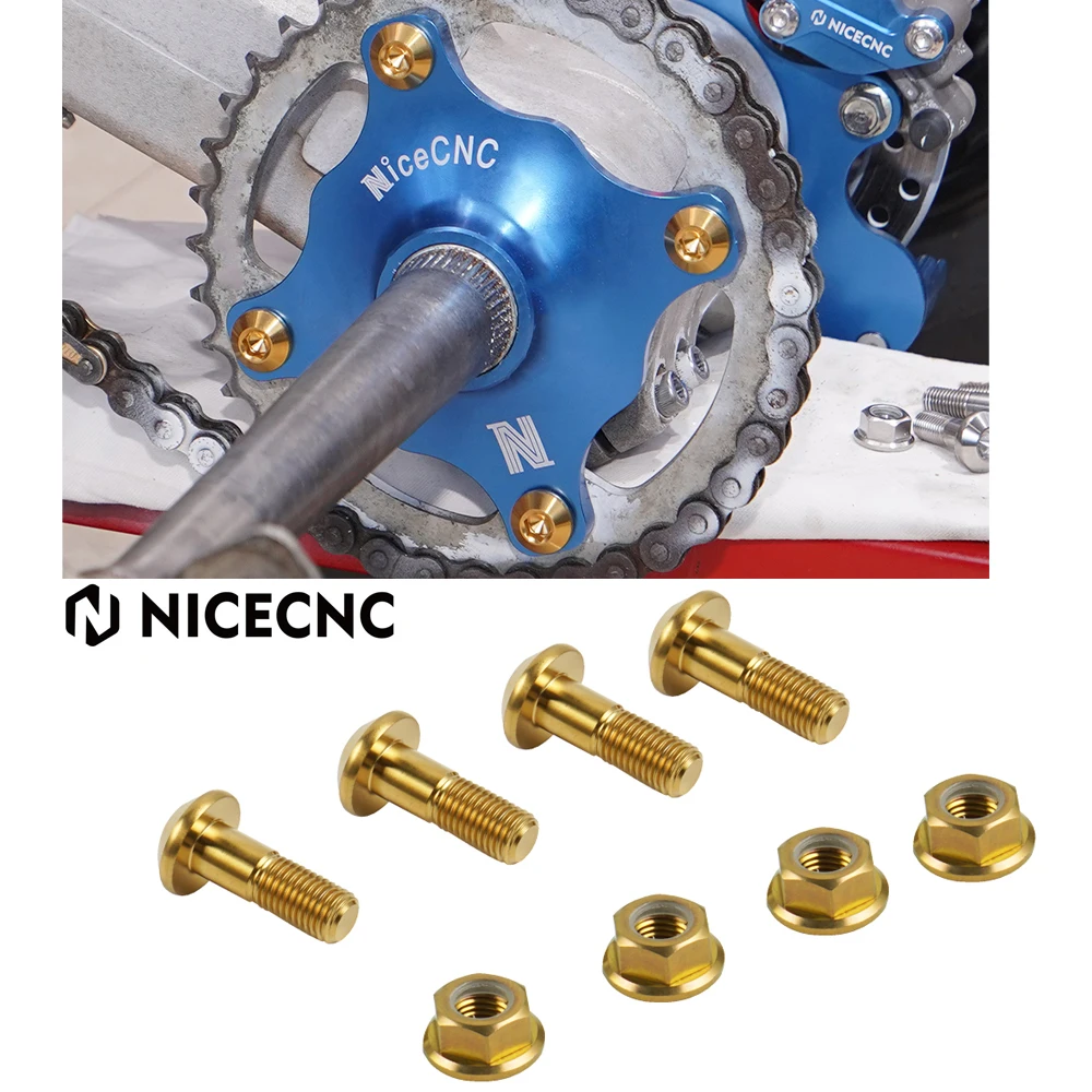 NICECNC 4PCS Brake Rotor Disc Bolts Screws Plum Nuts Kit For YAMAHA RAPTOR 700 13-20 700R 16-20 YFZ450 450R ATV Accessories Gold
