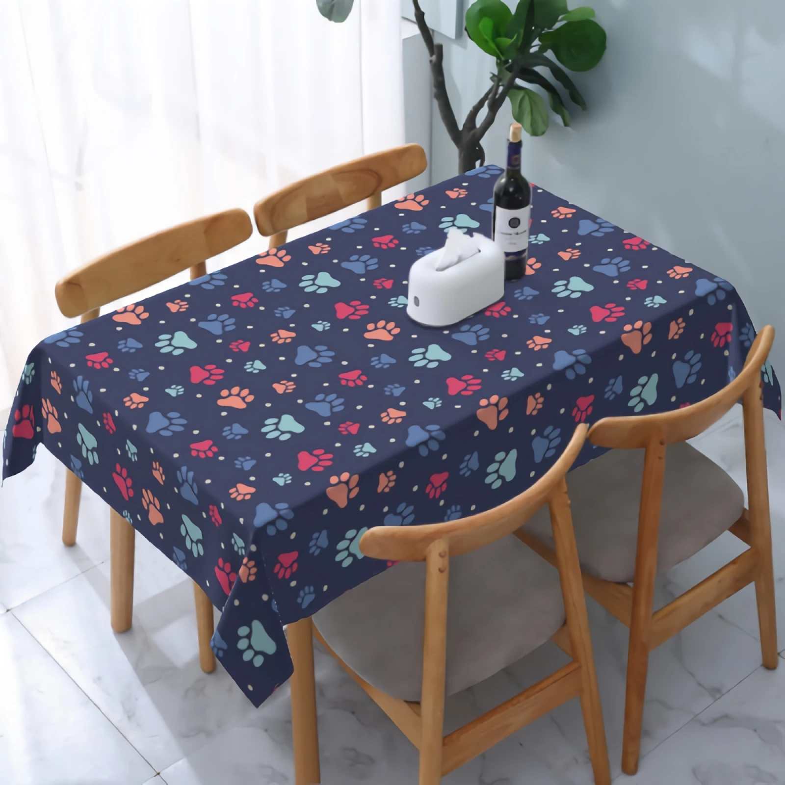 

Colorful Dog Paw Tablecloth Washable Stain and Wrinkle Resistant Water-Proof Table Cloth for Dining Table Party Home Decor
