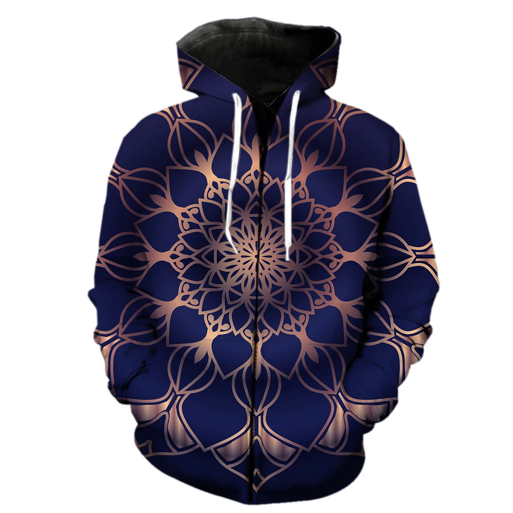 

Mandala Men's Zipper Hoodie 3D Printed Tops Sweatshirts Oversized Fashion Hip Hop Teens Harajuku 2022 Hot Sale Casual Cool Funny
