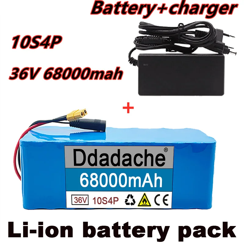 

New 36V 10s4p 68Ah 1000W large capacity 18650 lithium battery pack electric bicycle scooter with BMS XT60 plug + charger