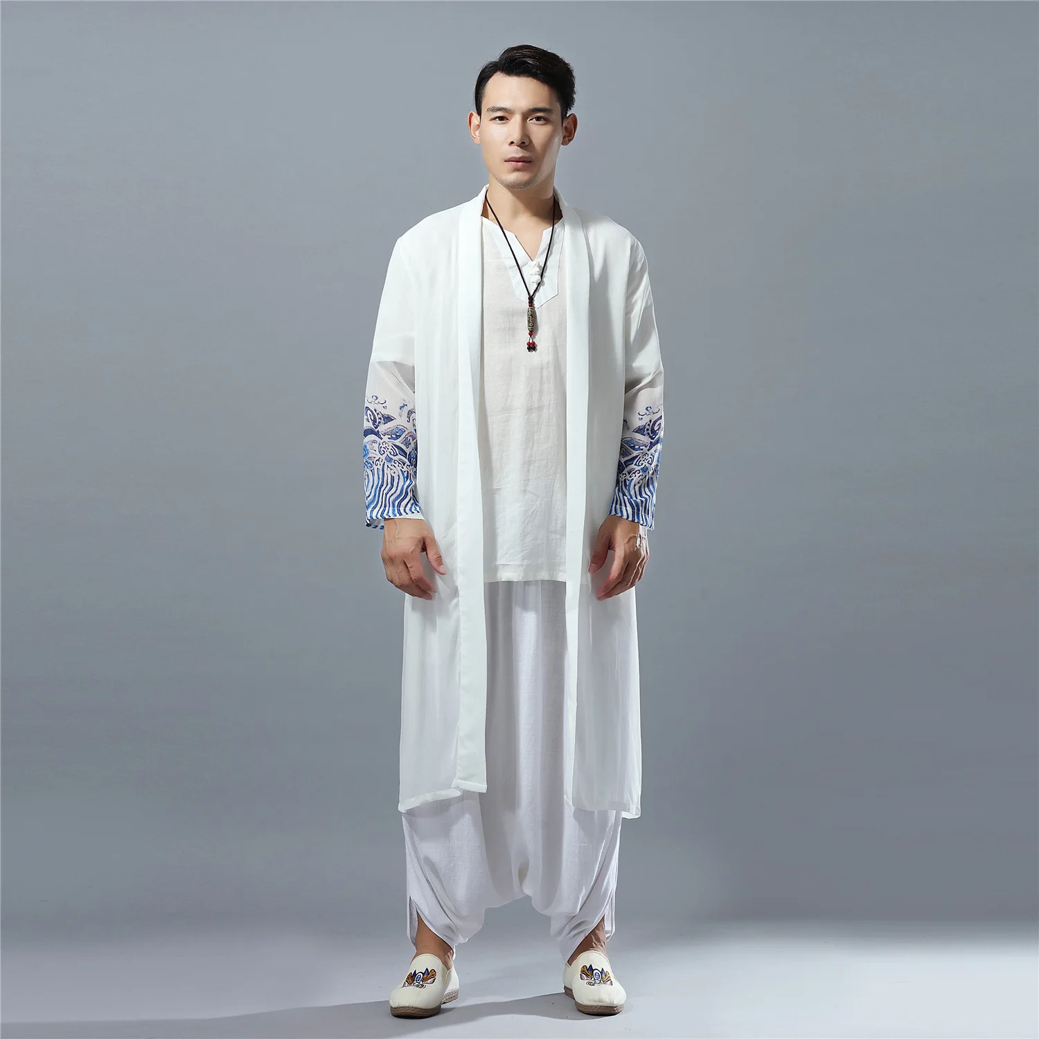 Шифоновая длинная рубашка Xiangyun из мерсеризованного хлопка с принтом мужской топ