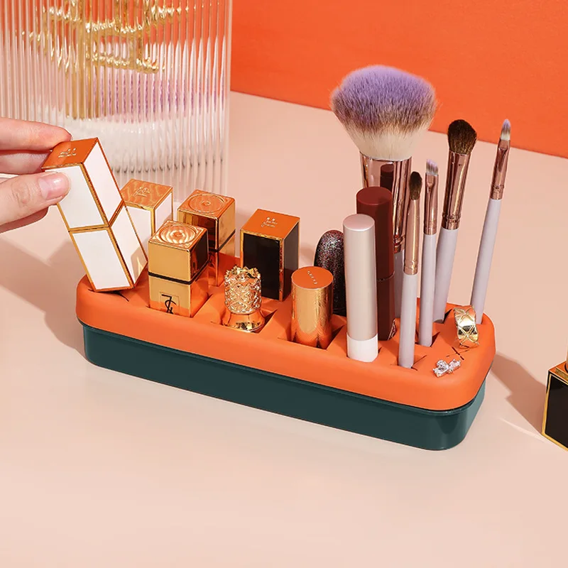 

Many Grid Lipstick Box Eyebrow Pencil Makeup Brushes Desktop Organizer Cosmetic Storage Box Light Luxury Holder