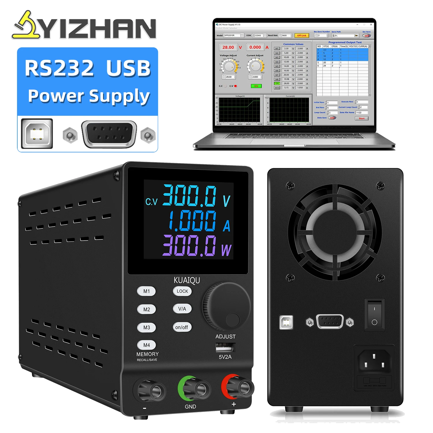 YIZHAN программируемый источник питания RS232 USB Lab 0,001a 0,01 в Регулируемый регулятор напряжения ПК управление программными приводами хранение дан...