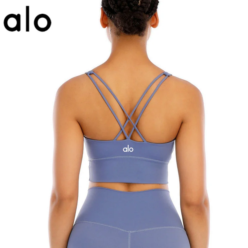 

Женский спортивный бюстгальтер Alo Yoga, укороченный топ для фитнеса с перекрестными лямками на спине, ударопрочная майка пуш-ап для девочек, о...