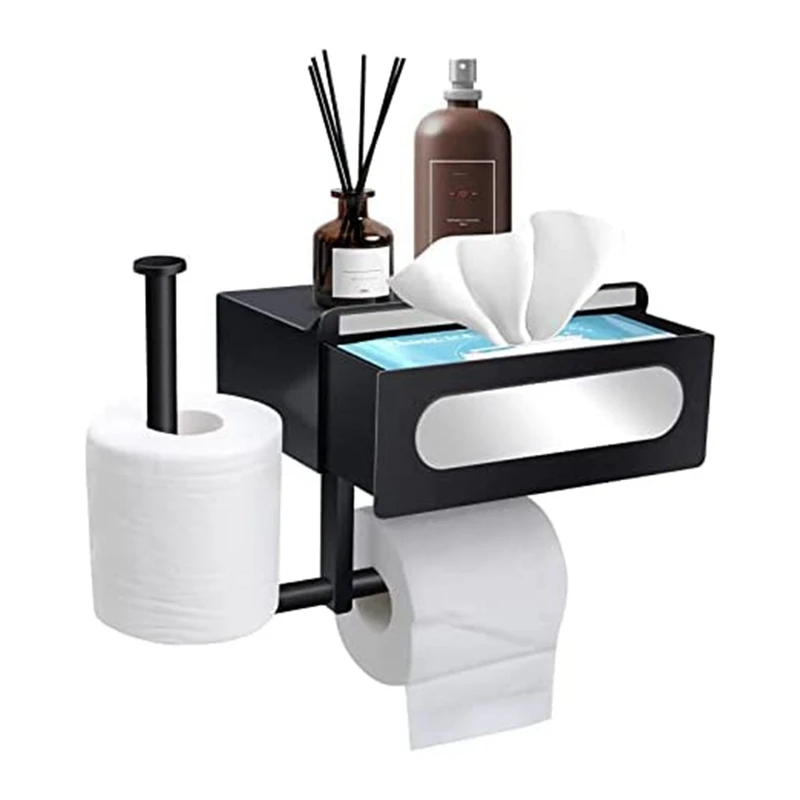 

Toilet Paper Holder No Drilling Required 4 In 1 Toilet Paper Holder With Shelf With Wet Wipe Box For Bathroom, Kitchen