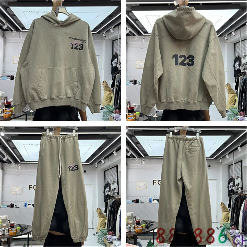 

Oversized Khaki RRR123 Hoodie Set Men's Women's Autumn Winter Hoodie Sweatshirt 123 Logo High Street Pullover Hoodies Streetwear